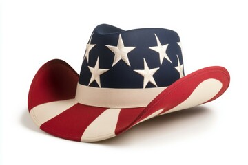 Cowboy hat with a red, white and blue stripe and stars on it