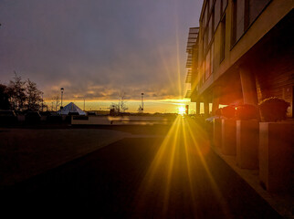 A Beautiful Hotel Sunset Beaming Down The Side Of Hotel