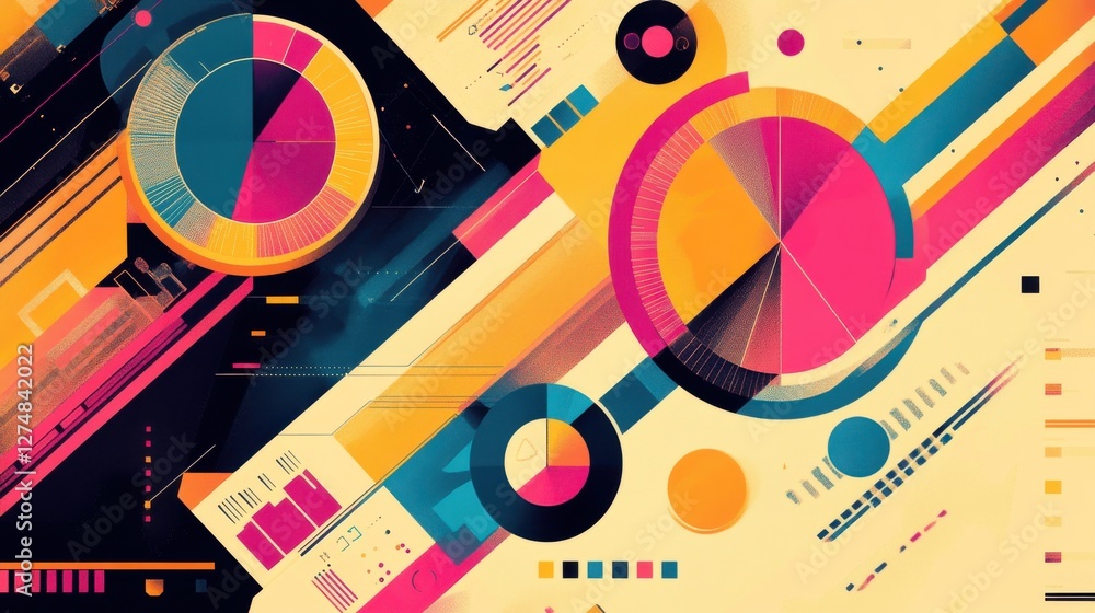 Poster abstract geometric design with bright colors and dynamic shapes