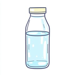 glass of water bottle, a simple line drawing, flat design style, pastel colors, white background