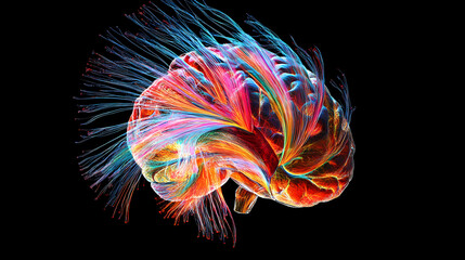 3d illustration of human brain nerve tracts based on magnetic resonance imaging (mri) data. Magnetic Light Resonance. Illustration