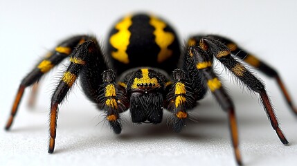 Yellow-banded spider close-up, white background