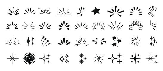 Doodle line sparkles and rays. Hand-drawn explosion lines confetti, sun burst, decorative effect surprise elements.Vector illustration.