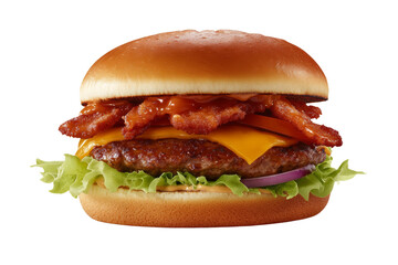 Hamburger with bacon and cheese on it, isolated
