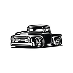 Vintage Old Pickup Truck Hotrod Vector Icon Monochrome Silhouette Isolated