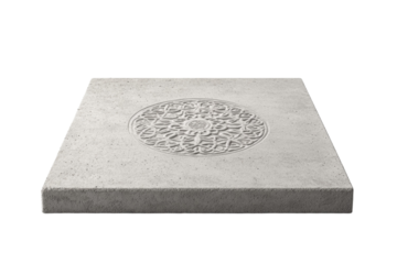 Grey stone slab with a circle design on it, isolated