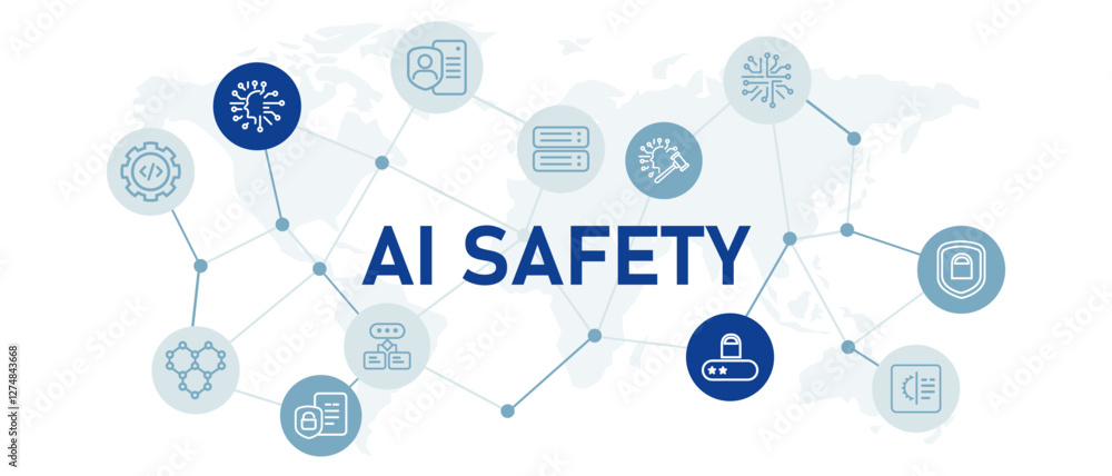 Poster ai safety secure data attack vulnerability prevention concept with icon smart machine learning secur