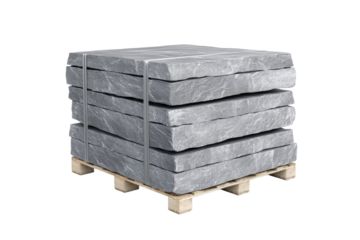 Stack of gray stones on a pallet, isolated