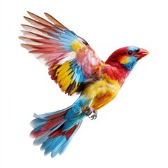 Fototapeta premium Vibrant Colorful Bird in Flight Against a White Background