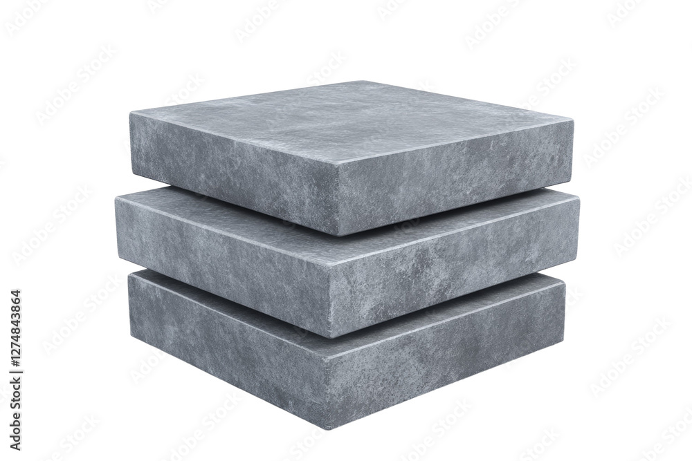 Poster three gray blocks stacked on top of each other, isolated
