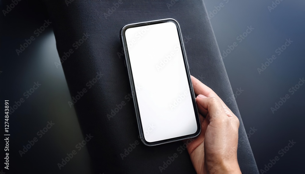 Aufkleber android smartphone mockup in a minimalist office setting with sleek gray textures and futuristic aes
