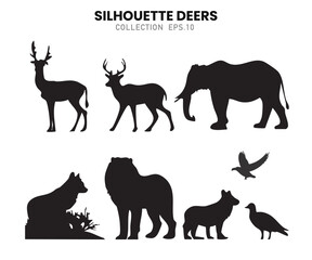 Silhouette animals of savanna, all of is mammals.Vector illustration.