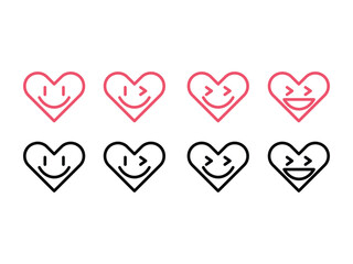 Set of editable vector heart love smiley symbol design illustration isolated on transparent background