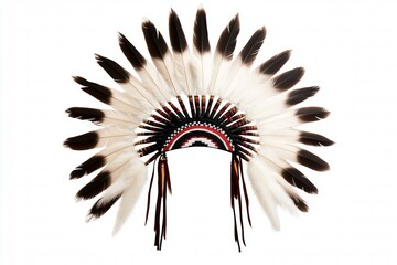 Feather headdress with a red, white and black design
