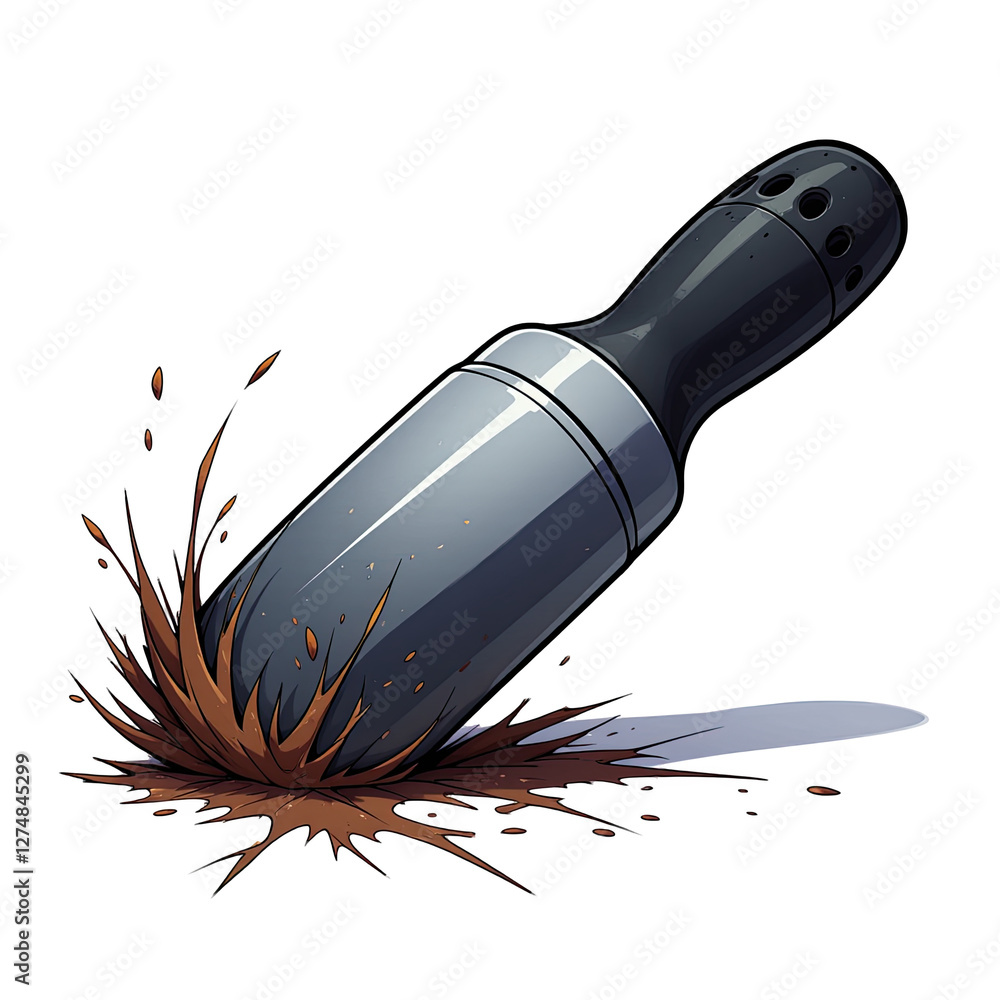 Poster digital art of a bottle explore unique cartoon tool concepts. a close up of a l object with a transp