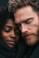 Obraz premium Couple Embracing in Warmth and Intimacy During Cold Weather