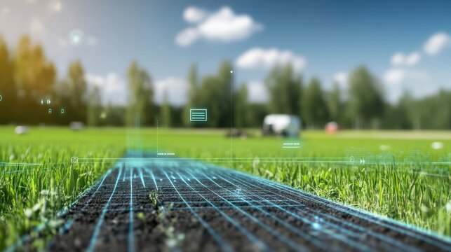 Digital farming innovation agricultural field technology visualization outdoor environment ground-level perspective smart agriculture concepts