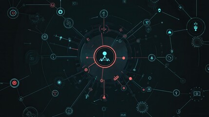 Obraz premium Abstract Digital Network Connection with Icons and Nodes Visual
