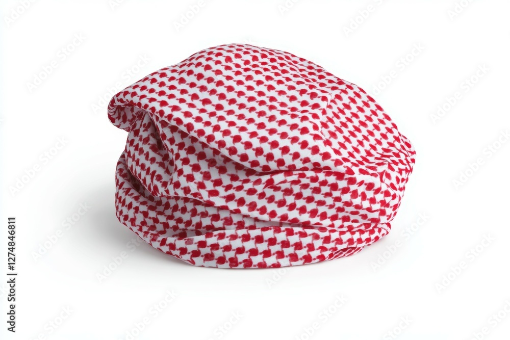 Poster red and white scarf with a pattern of squares and circles