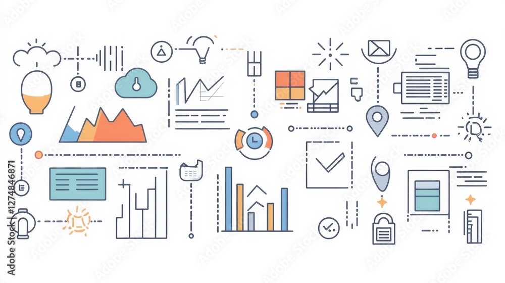 Aufkleber creative data visualization with business icons and graphs