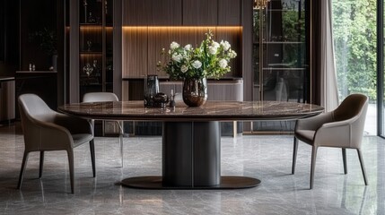 Elegant Dining Room with Modern Table and Stylish Chairs