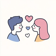 love chat, a simple line drawing, flat design style, pastel colors, white background