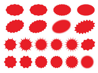 Collection of red premium product circle and ellipse blank labels. Vector illustration