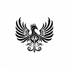 Obraz premium Ornate Black Phoenix Bird Design Tribal Style Wings Spread Graphic Art Illustration