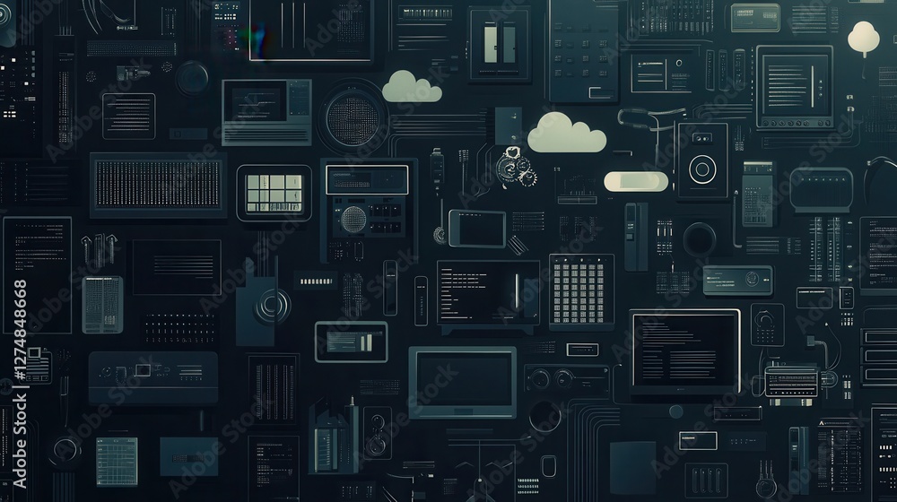 Aufkleber futuristic technology background with various devices and interfaces