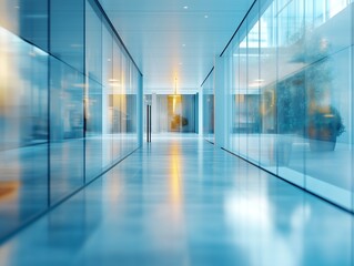 Blurred modern business office interior room for background in business concept. Blur empty open space corporate office. Workspace design. Generative AI.