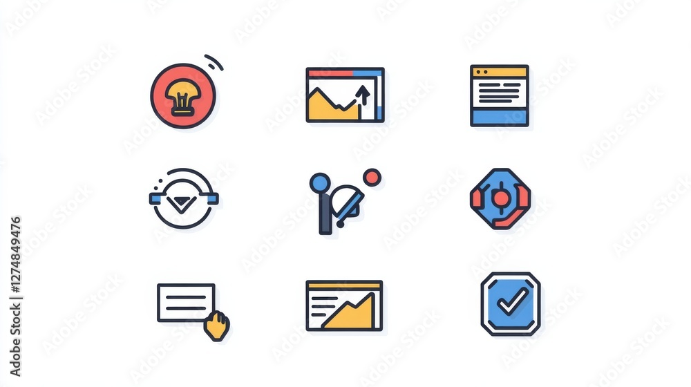 Poster collection of creative graphics and icons for digital design projects
