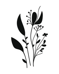 Silhouette black and white floral decoration. Vector illustration.