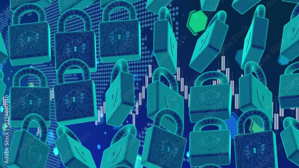 Poster cyber security information protection illustration. abstract digital lock protecting network data. b