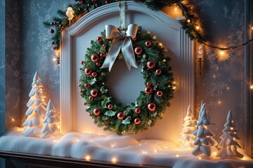 Sophisticated Holiday Banner Featuring Decorative Wreath and Gentle Radiance