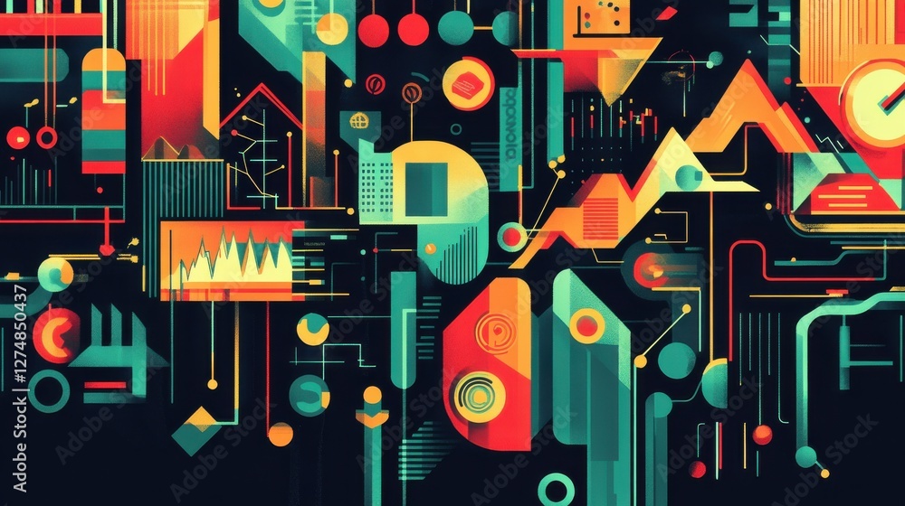 Poster abstract geometric design with vibrant colors and dynamic shapes