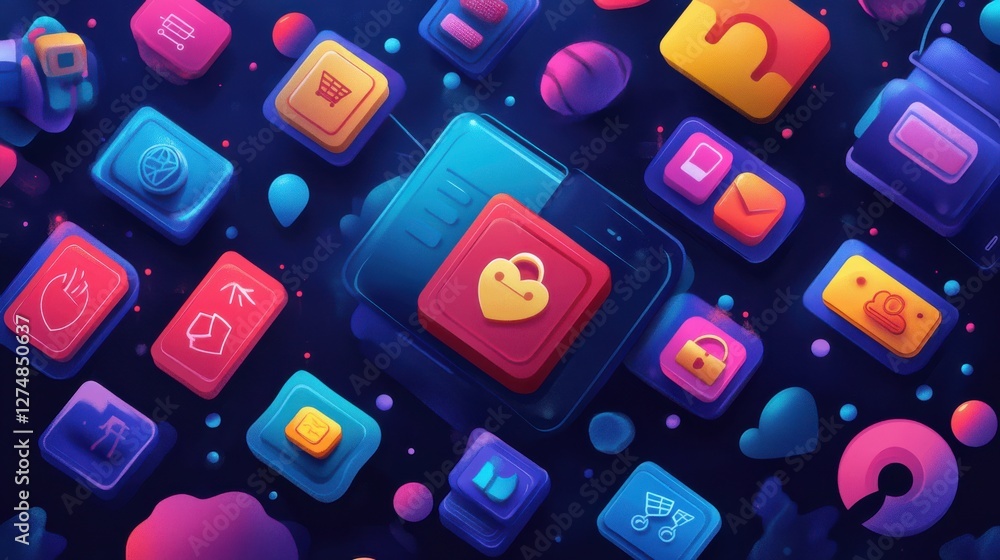Poster colorful icons for digital applications and user interfaces