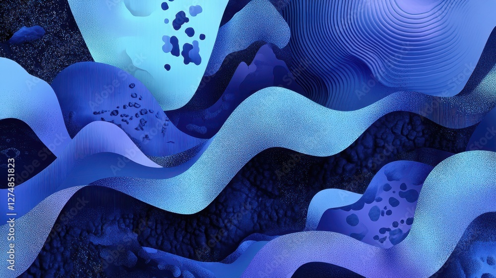 Poster abstract layered design features blue color tones and patterns
