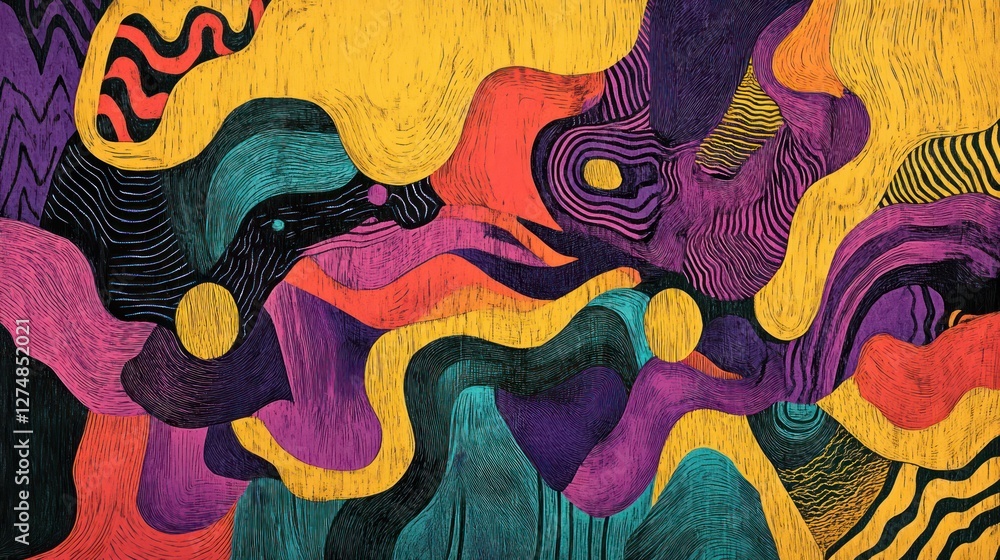 Poster abstract colorful swirls: a vibrant and dynamic artwork featuring intertwining shapes and bold color