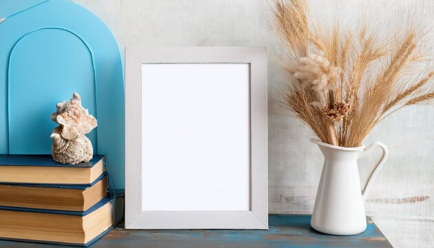 Vintage A Interior Mockup with White Frame Showcasing School Essentials amidst a Retro Atmosphere, Perfect for BacktoSchool Themes or Classic Home Decor.