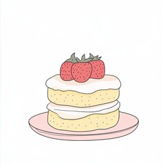 sponge cake, a simple line drawing, flat design style, pastel colors, white background