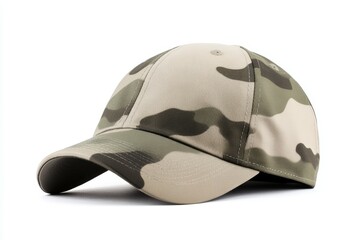 Tan and green hat with a camo print