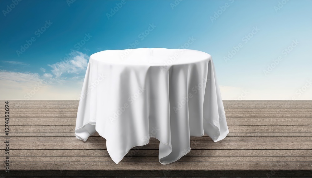 Poster 3d rendering of a white tablecloth mockup on a bank set against a minimalistic backdrop, showcasing 
