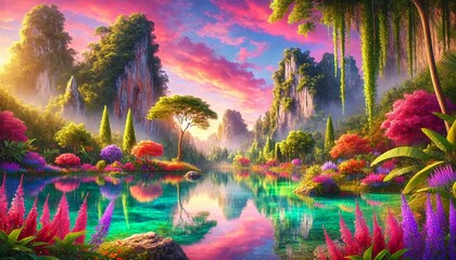 Vibrant Cliffs and Serene Lake