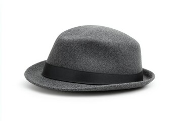 Gray hat with a black ribbon around it