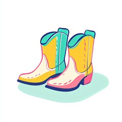 western boots, a simple line drawing, flat design style, pastel colors, white background