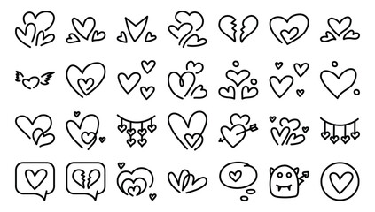 Hearts outline icons set.Vector illustration.