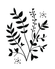 Silhouette Twigs with Leaves.Vector illustration.