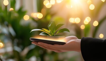 Growing Plant on Phone Screen Eco Friendly Concept