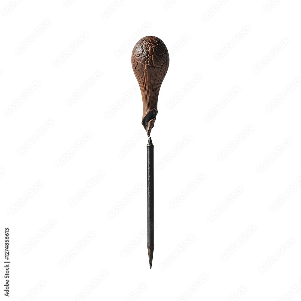 Poster detailed closeup image analysis of metal object with wooden handle on transparent background. a clos