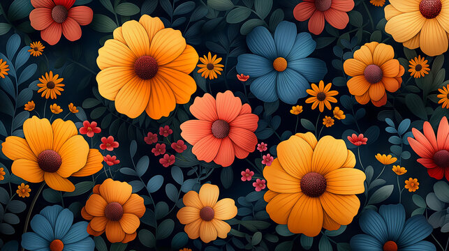 Flores Vibrantes en un Fondo Oscuro